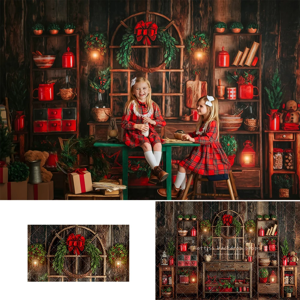 Rustic Christmas Confectionery Cupboard Backdrops Kids Adult Photography Child Baby Photocall Kitchen Window Photo Backgrounds