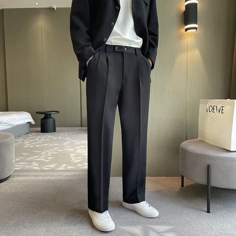 Male Business Office 2 Pieces Suits Jacket Blazers Pant Men Korean Streetwear Fashion Loose Casual Vintage Suit Coat Trousers