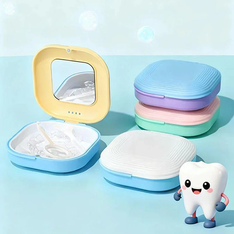 

Dental Retainer Box With Mirror Magnetic Aligner Mouth Guard Container Travel Case For Teeth Braces False Denture Storage