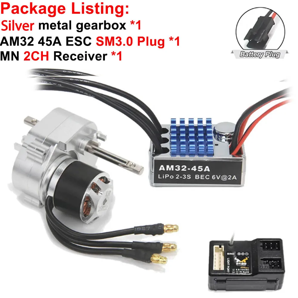 Volledig Metalen Versnellingsbak 2322 2600KV Borstelloze Motor AM32 45A ESC 21g Servo/2CH Ontvanger voor RC Auto Crawler MN82 MN78 MN168 MN99 MN98