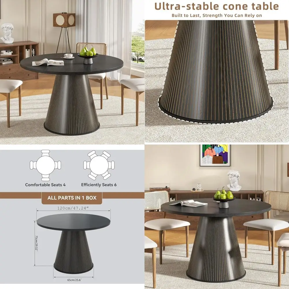 Small Round Farmhouse Style Dining Table for 4, 47 Modern Wooden Circle Kitchen Table