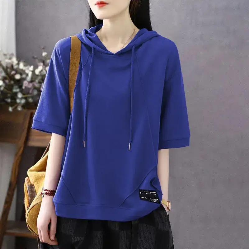 Fashion Hooded Spliced All-match Casual Blouse Women Clothing 2023 Summer New Oversized Korean Pullovers Tops Commute Shirt