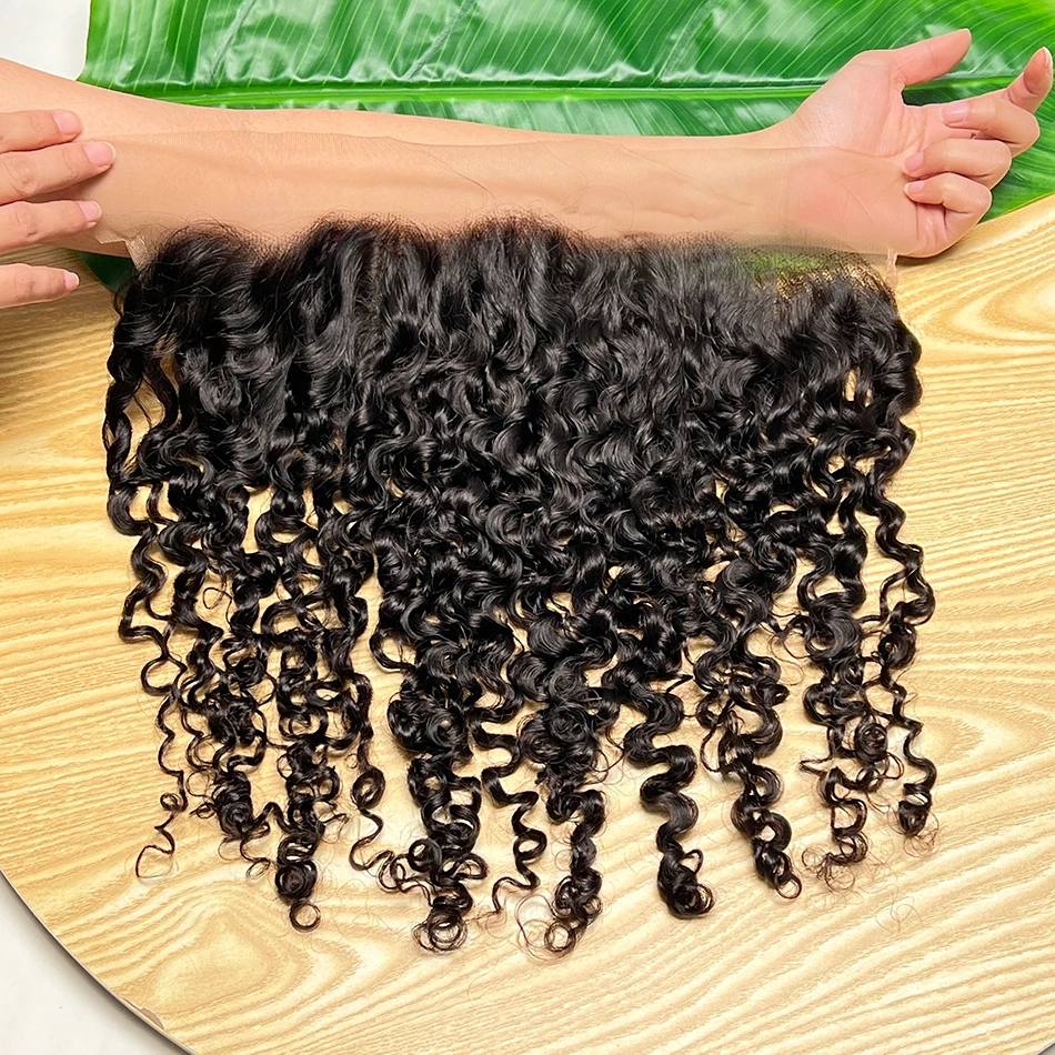 13x4 Transparent Lace Frontal Burmese Curly Human Hair Natural Color Preplucked Bleached Knots Invisible Lace Raw Virgin Hair