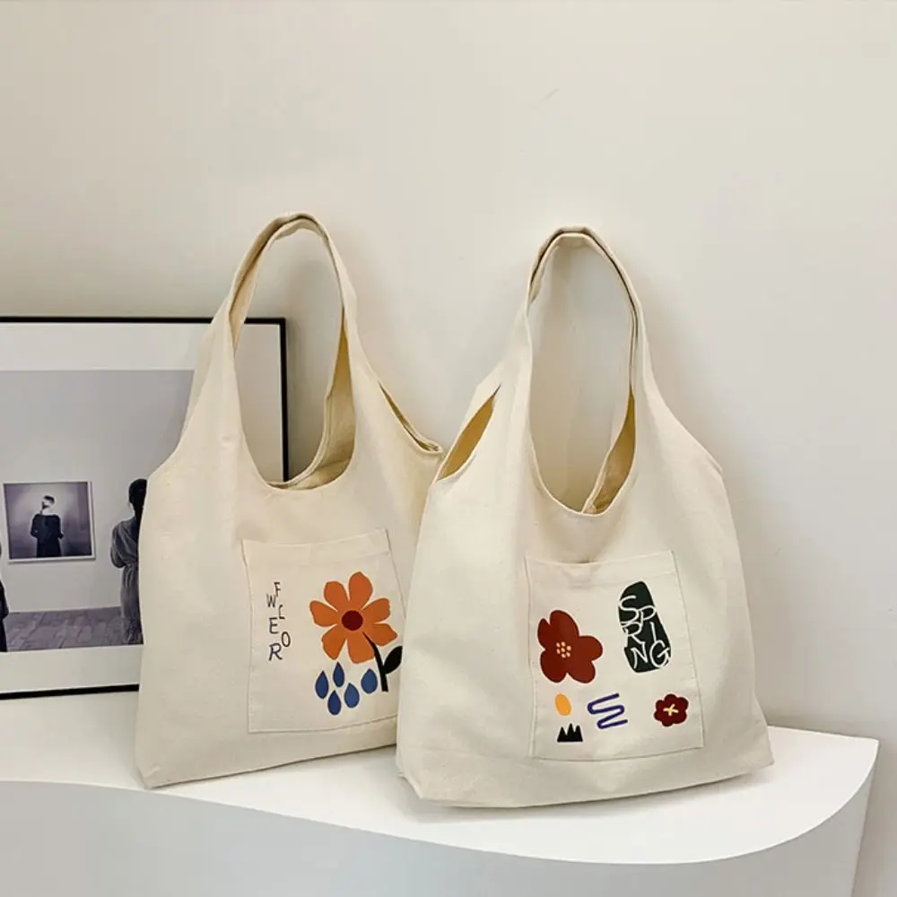 

Trendy Korean Style Flower Tote Bag Large Capacity Versatile Canvas Shoulder Bag Handbag Sweet Women's Armpit Bag Female