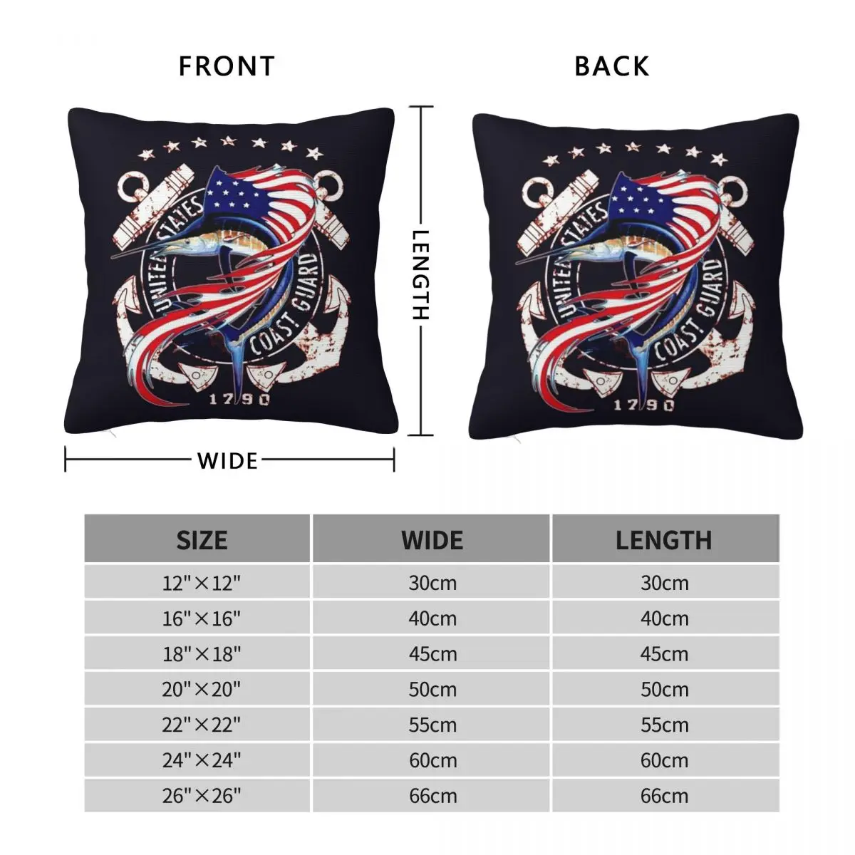 United States Coast Guard Square Pillowcase Polyester Linen Velvet Pattern Zip Decor Throw Pillow Case Home Cushion Cover
