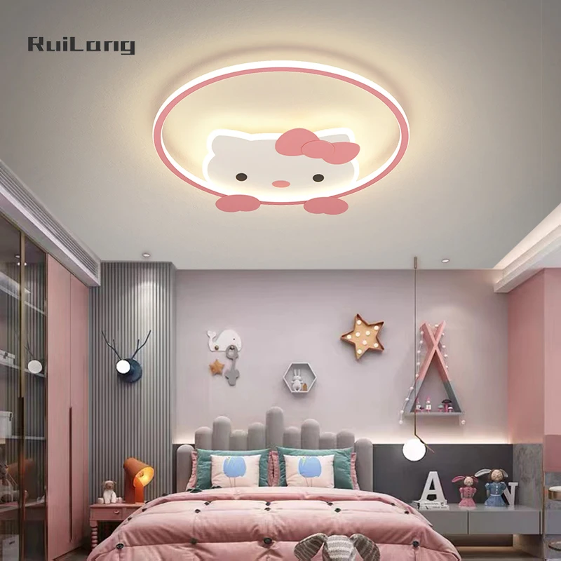 Kawaii Kitty Cat Ceiling Lamp Kids Room Girl Bedroom Pink Chandelier Children Pincess Pink Cute Decor Cartoon Led Ceiling Lights