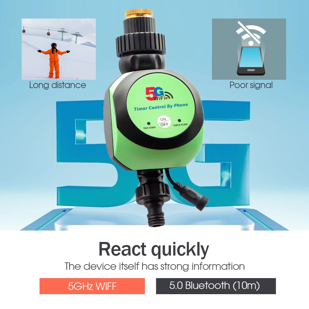 5G WiFi/Bluetooth-compatible Garden Smart Timer Irrigation Tap Controller Sprinklers Watering Remote Control Tuya Smart Life App