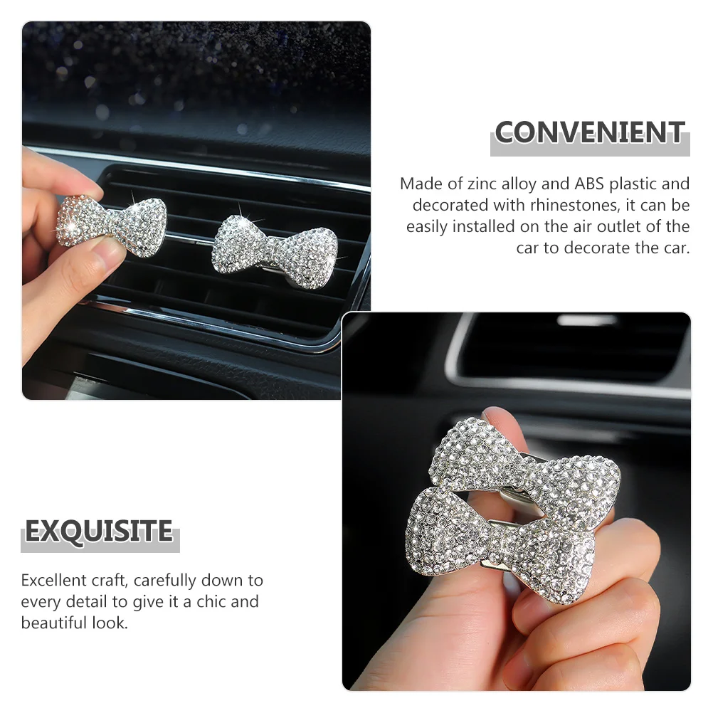 

2Pcs Car Air Vent Clips Decorative Rhinestone Bow Sparkly Clamp Car Interior Charm Auto Vent Accessories Cute Ornament