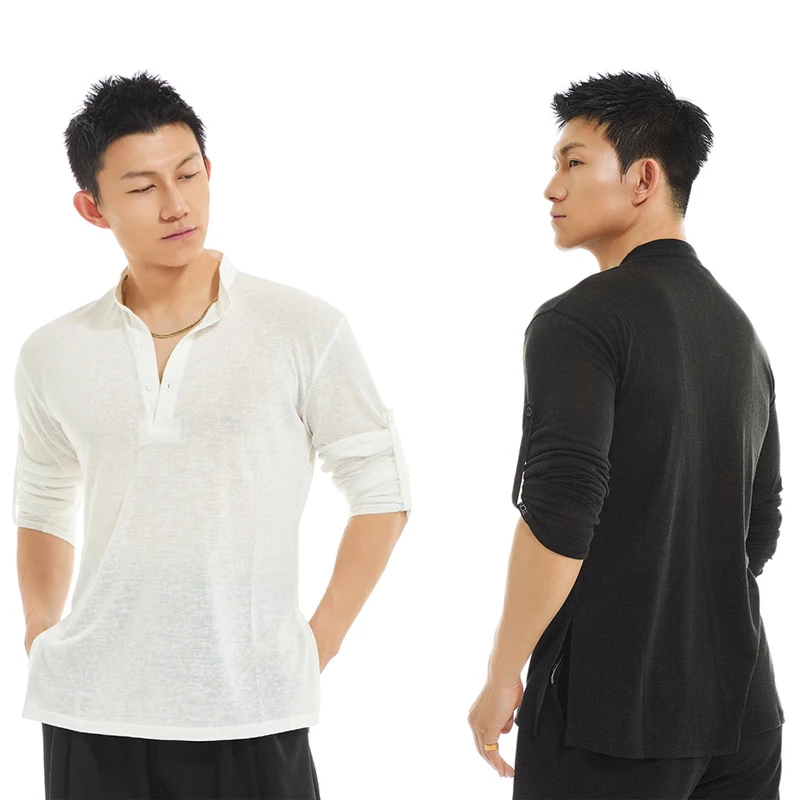 2026 เสื้อเต้นรำละตินสำหรับผู้ชายเสื้อคอตั้งชัชช่า รุมบา แทงโก้ชุดมาตรฐานแห่งชาติเต้นรำเสื้อผ้าฝึกซ้อม DQS19034