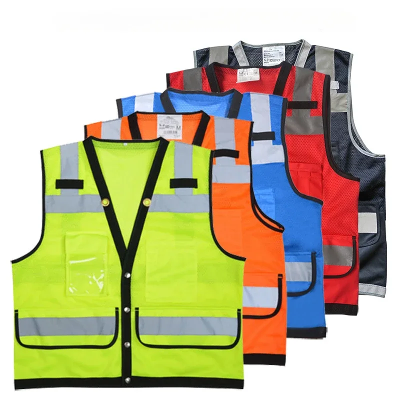 Mesh Safety Vest for Men Zipper Front Reflective Work with Pockets Construction Workwear Yellow Wear