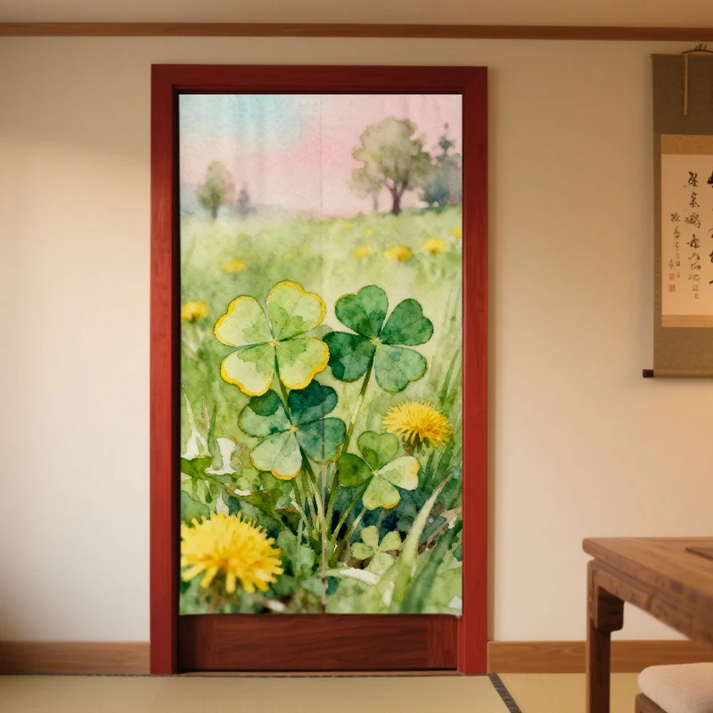 Large Spring Watercolor Floral Door Curtain Room Divider Garden Decor Screen Panel Clover Nature Aesthetic Privacy Home Accent
