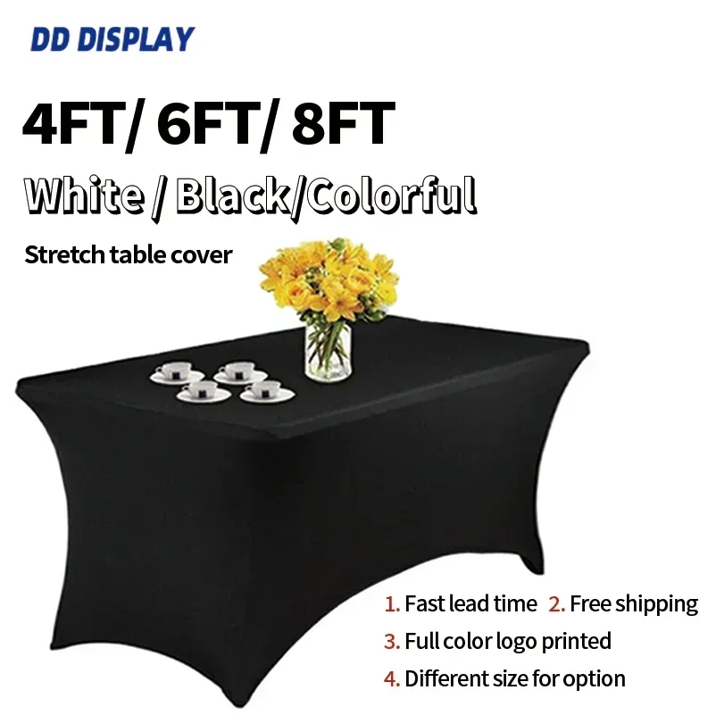 DD Custom Logo Full Printing 6ft Spandex Table Cover Stretch Hotel Banquet Wedding Exhibition Counter Decor Indoor Outdoor Cover