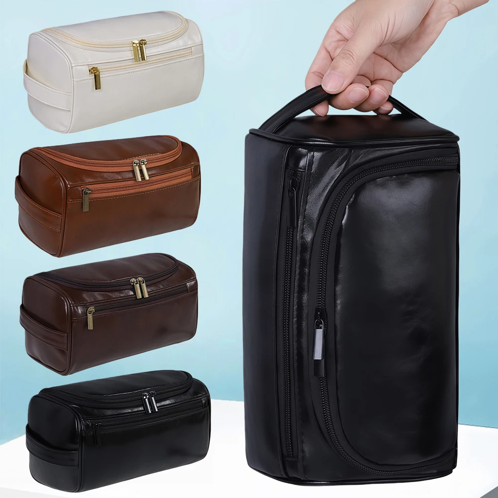 1Pcs Toiletry Bag for Men, Large Leather Shaving Kit, Travel Essentials, Water-resistant Shaving Bag for Toiletries Accessories