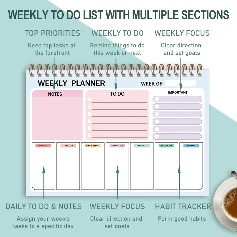 1Pack Weekly Planner Minimalist To Do List Notepad 8x5.6\