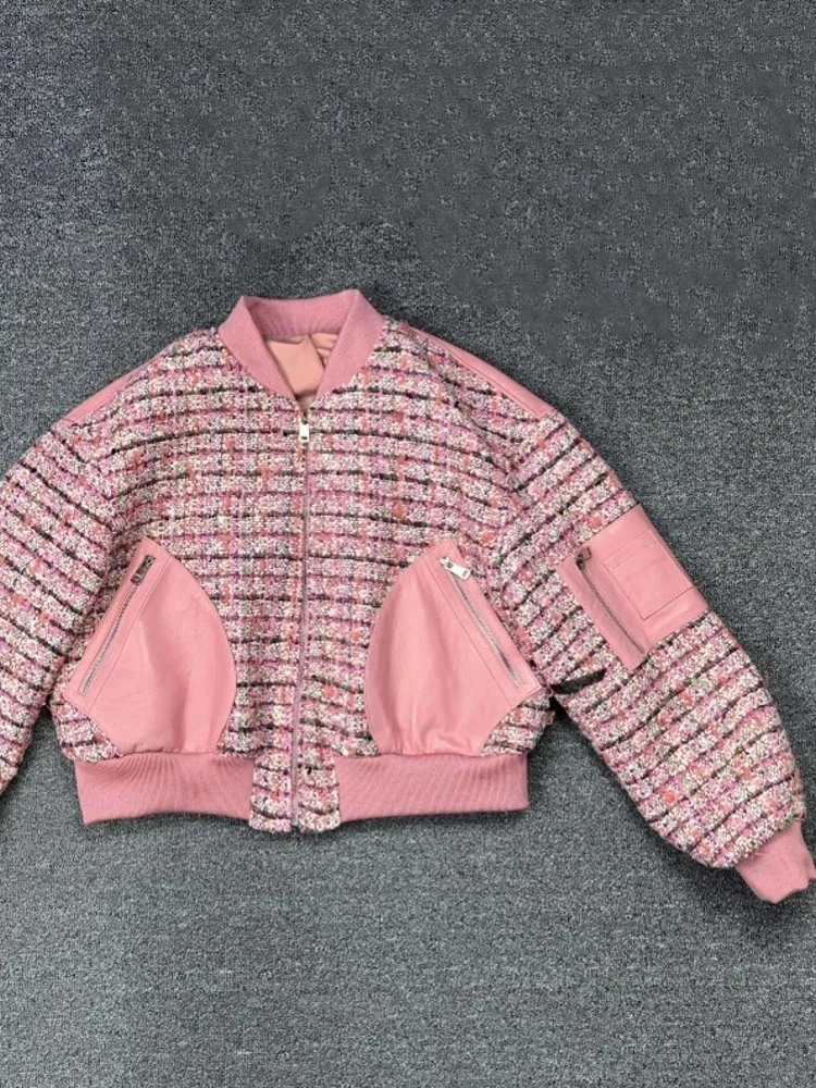 Lente Herfst Dames Nieuwe Stijl Echte Schapenvacht Splicing Jas Bovenkleding Stand Kraag Rits Lange Mouw Loose Fit Korte Jassen