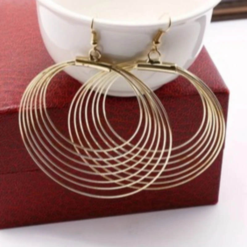 Individually Exaggerated Design Hollow Circle Pendant Earrings, Women's Fashion Trend Holiday Party Jewelry Gifts