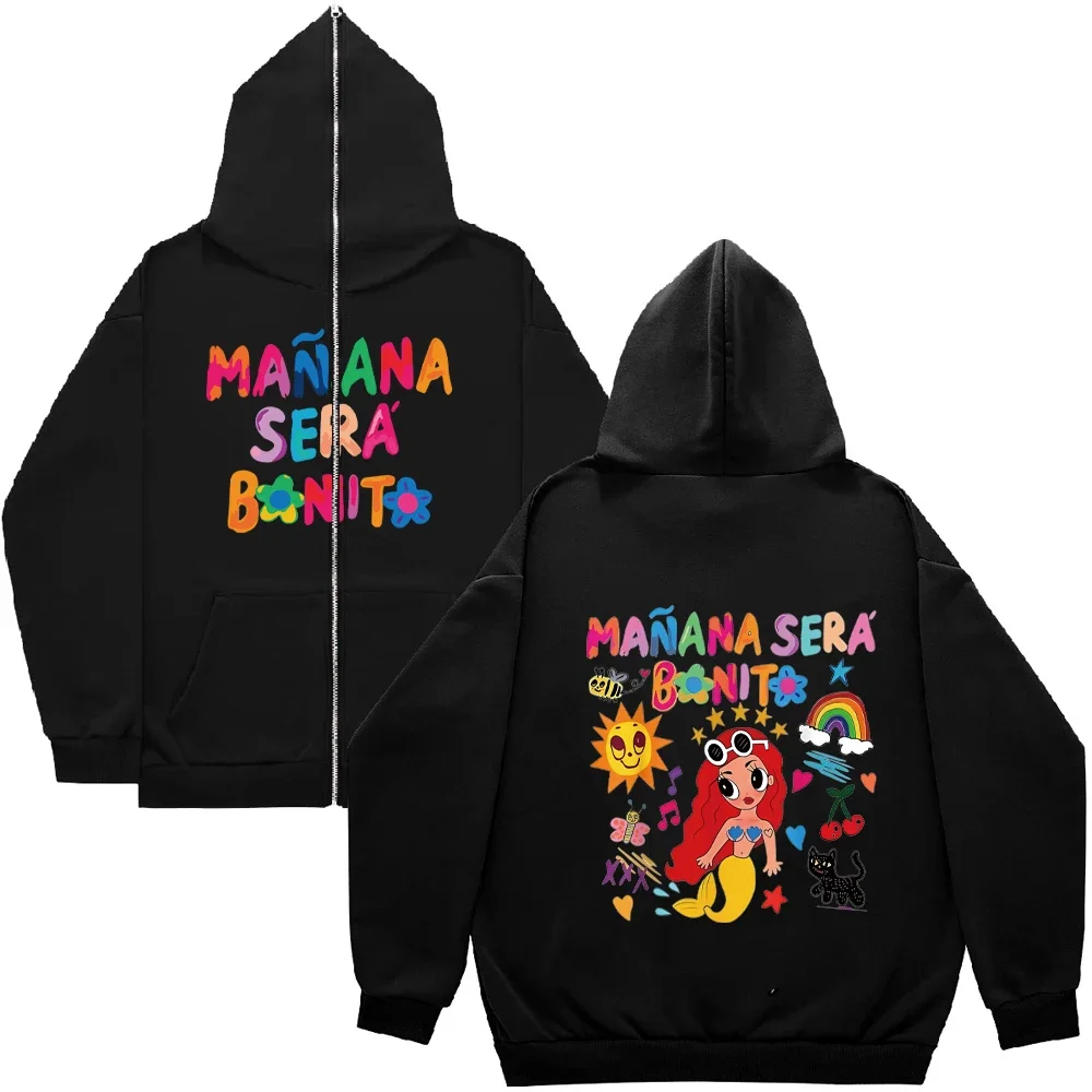 Karol G-Zip-up Hooded Sweatshirts, Manana Sera, Bonito, Harajuku, Casual, Unisex, Hip Hop Streetwear, Melanie Y2K Coat