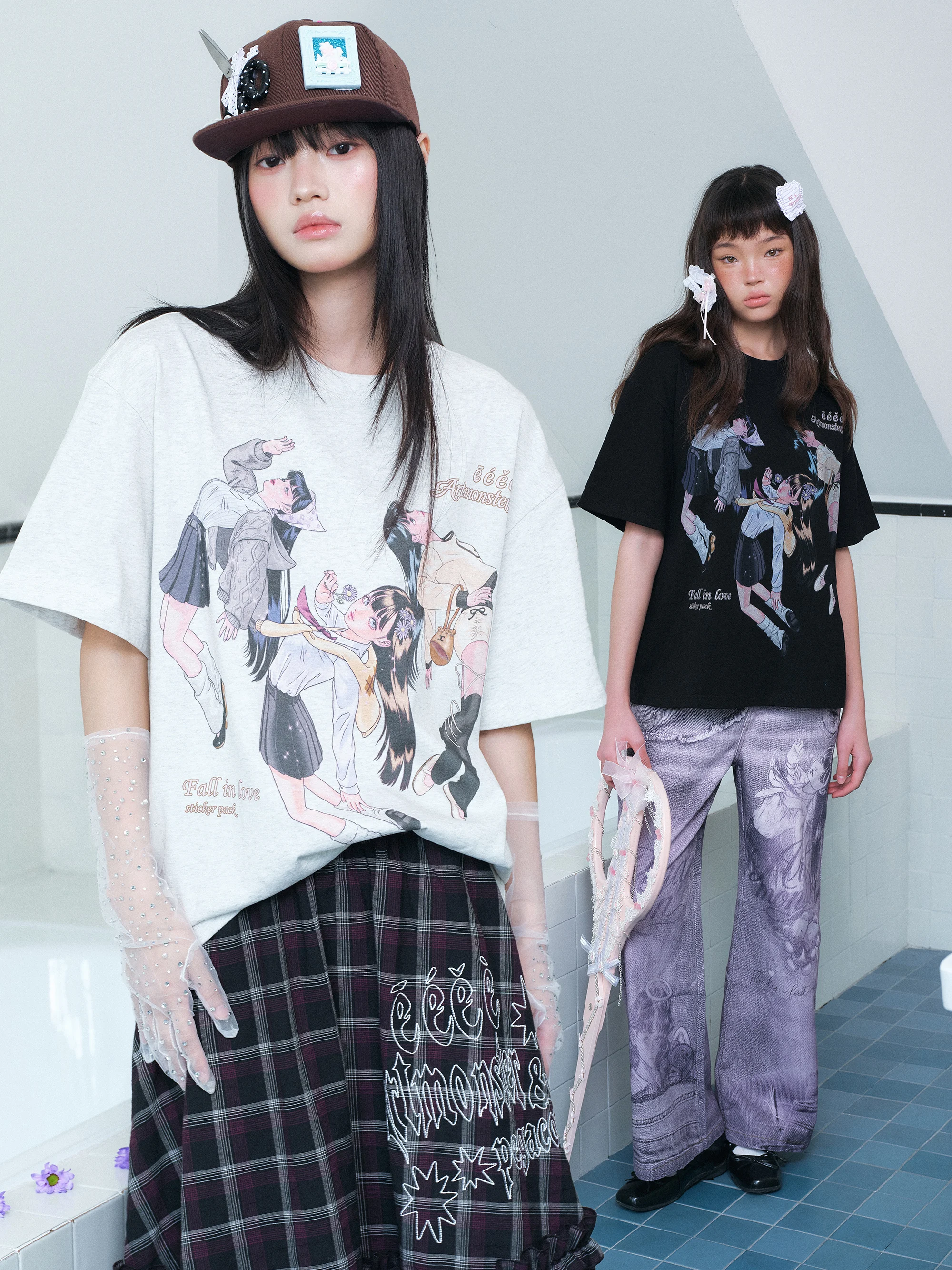 Street Style Loose Sleeveless T-Shirt Digital Print Skin-friendly Breathable round Neck Short Sleeve Cartoon Theme Top for Un...