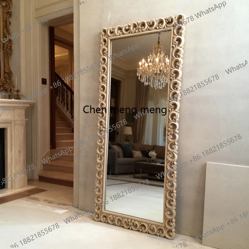 

European retro court full-body mirror carved frame square fitting mirror living room floor mirror decoration
