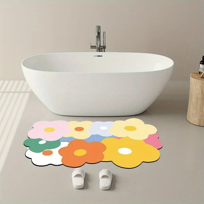 Bathroom Non-Slip Mat Fresh Flowers Can Be Cut Bathroom Quick-Drying Scrub Foot Mat Household Diatom Ooze Floor Mat Bath Rug