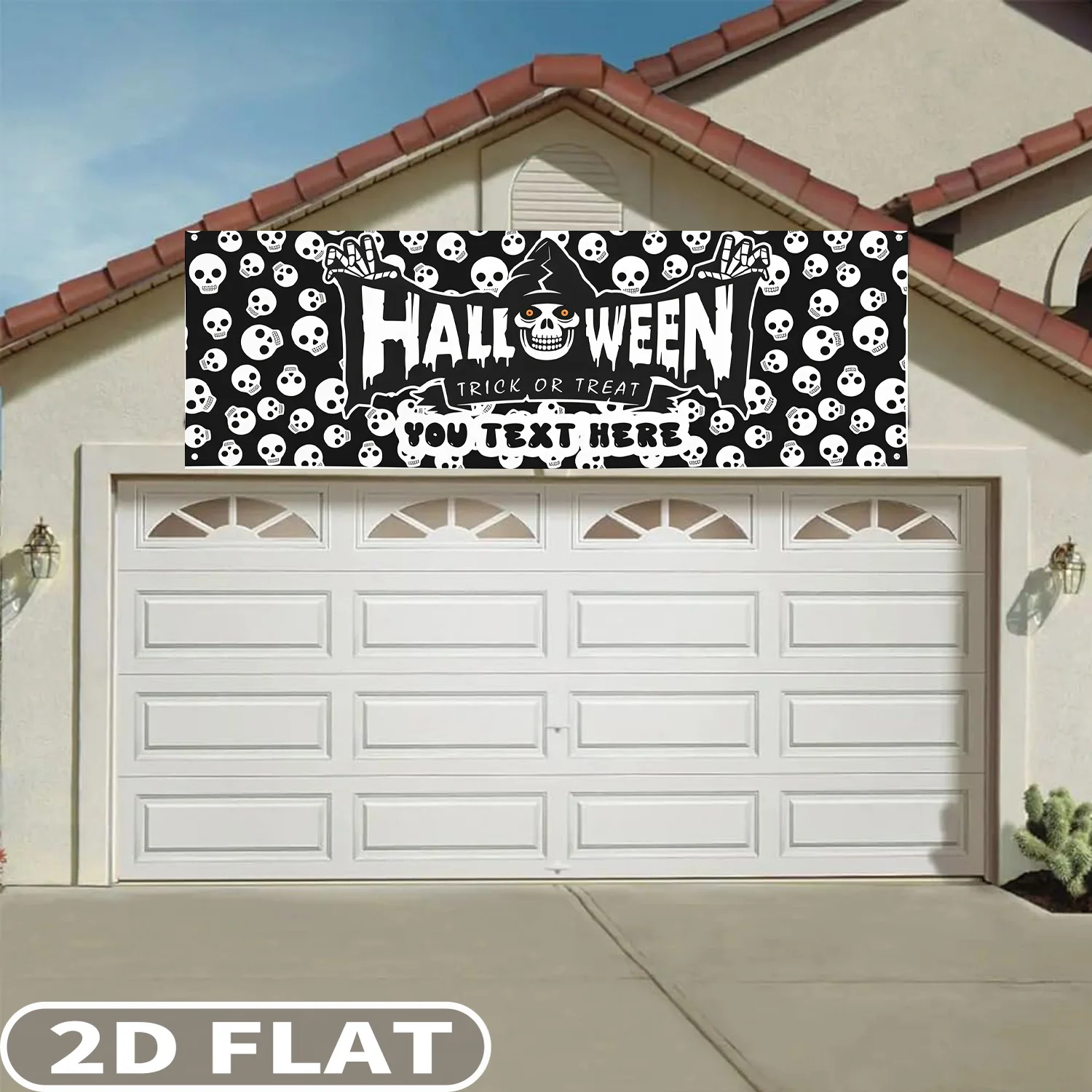 1pc Personalize Halloween Banner For Garage Door Decor- Custom Halloween Polyester Banner with Your Text, Outdoors, 4 Grommets