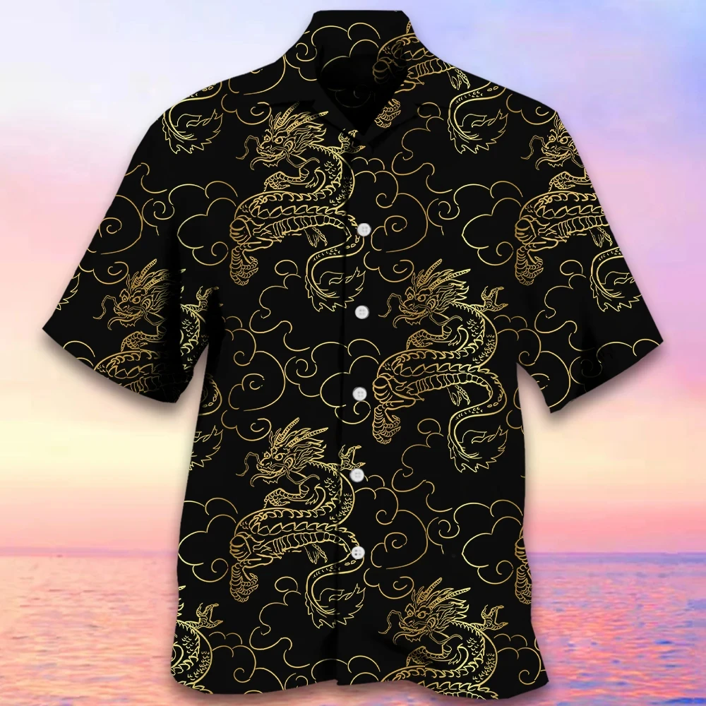 Camisa estampada dragão havaiano masculina, impressão 3D, roupa de rua legal, blusa de manga curta, moda praia, camisa casual plus size, verão