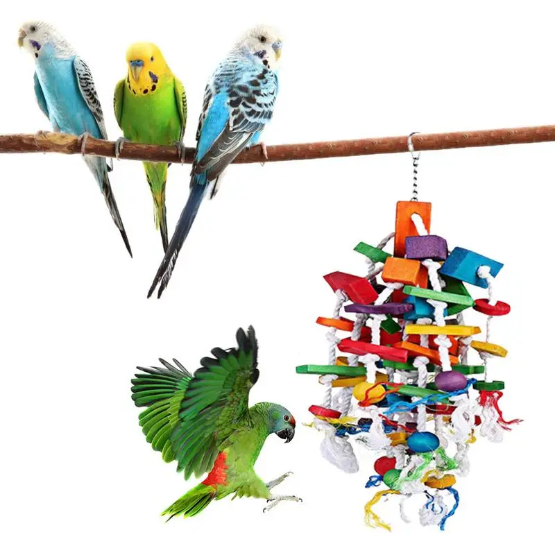 Bird Toys For Parrots Bird Bite Supply With Colorful Wood Blocks Bird Chew Toys For Conures Parakeets Cockatiels Lovebirds