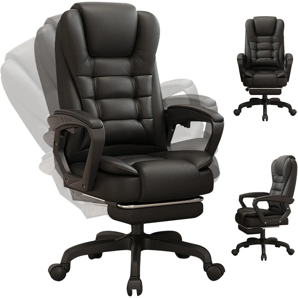كرسي مكتب مريح من جلد البولي يوريثان مع مسند للقدمين، كرسي مكتب تنفيذي عالي الظهر للكمبيوتر مع وظيفة إمالة ومساند للذراعين، الارتفاع