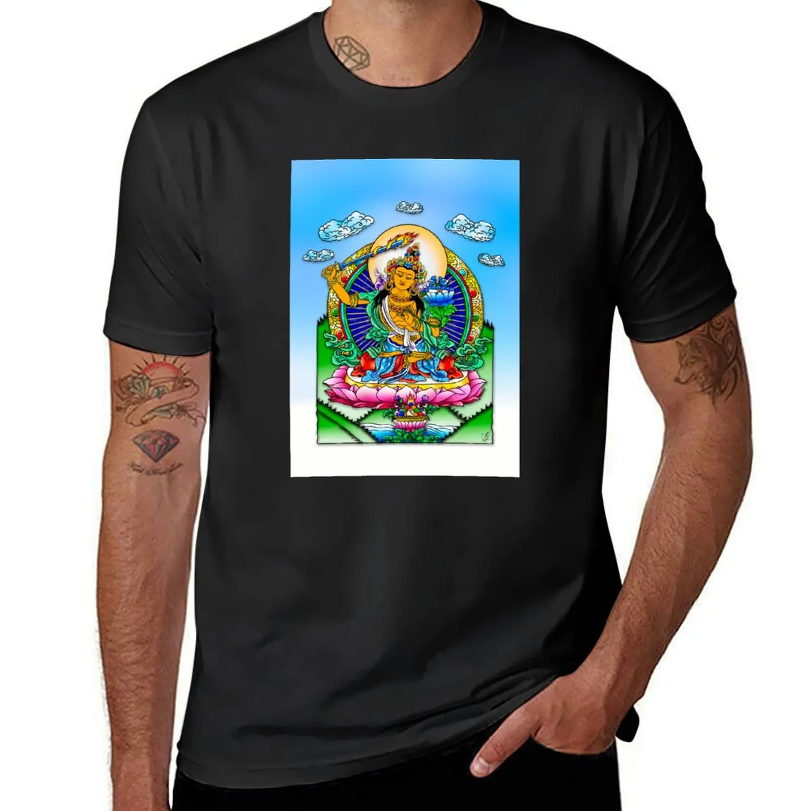 Manjushri, bodhisattva buddhist, lotus, art T-Shirt for a boy summer top workout shirts for men