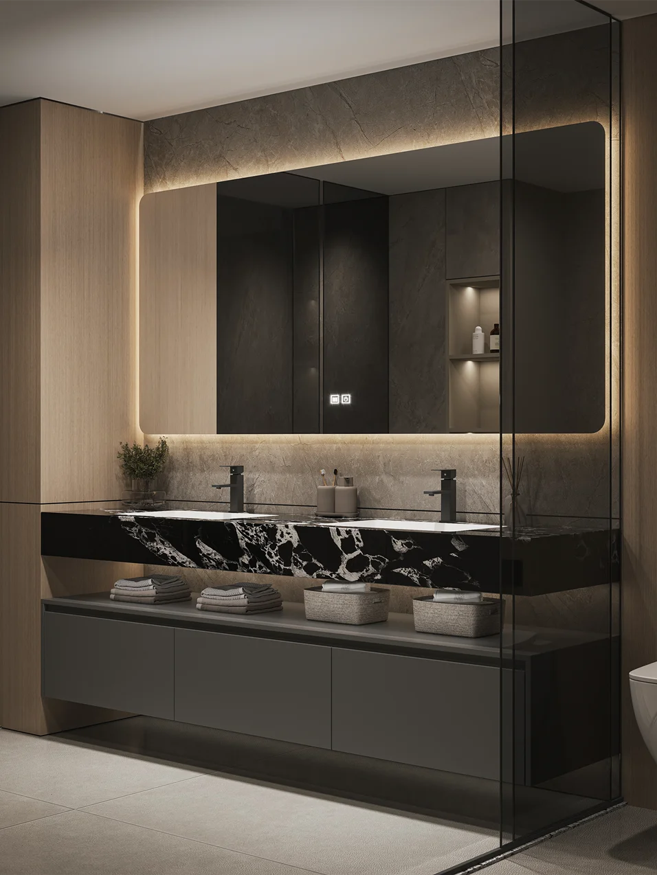 

Bvlgari-Sate Bathroom Cabinet Combination, Double Basins Washbasin, One Hand Wash Basin, Counter Basin