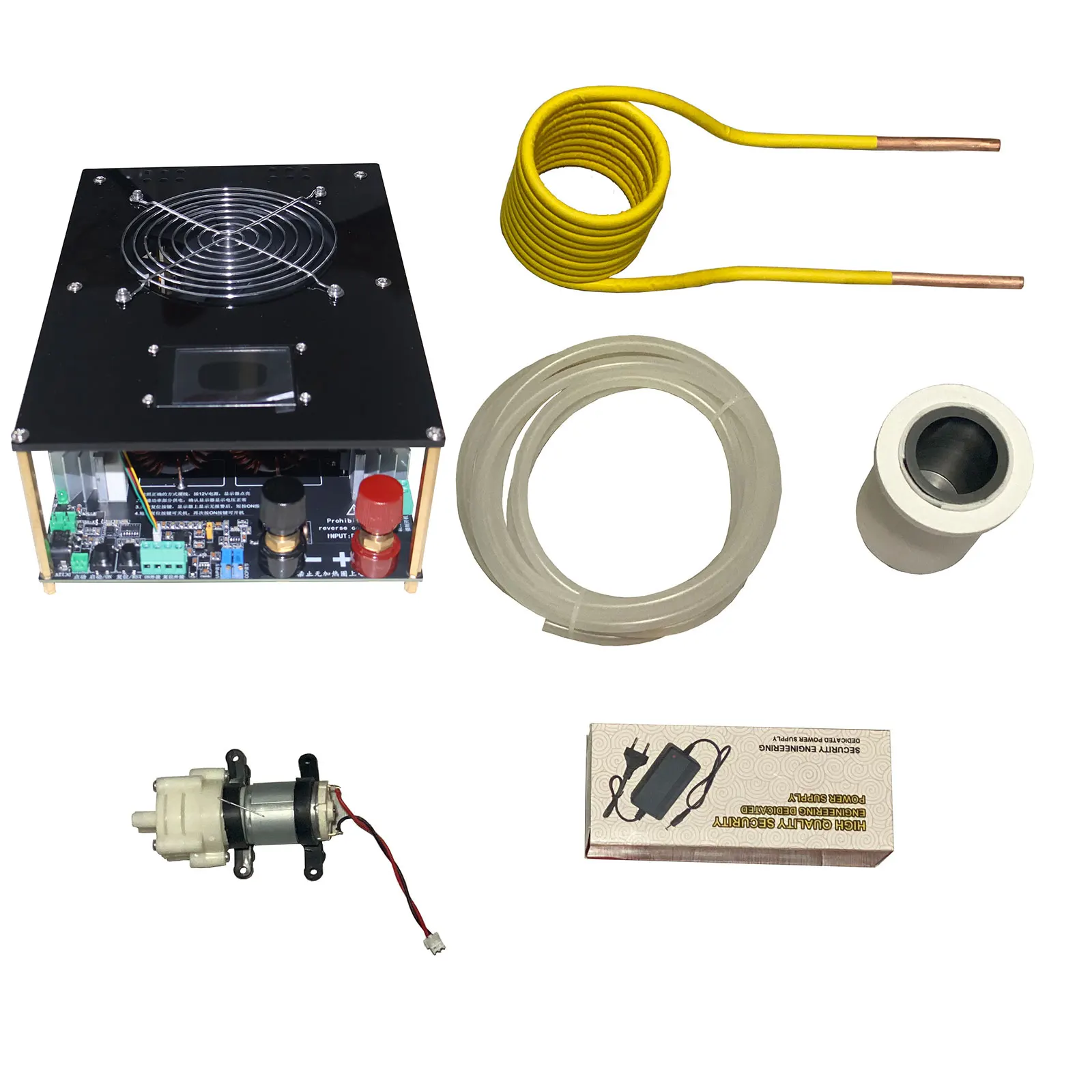 4KW induction heater kit with main board  heating coil water pump  12V power supply  70mL crucible