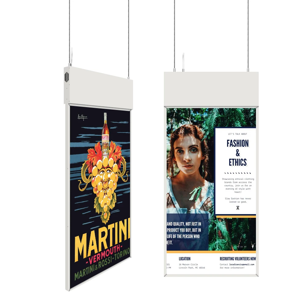 Indoor Hanging-Mount Double-Sided Advertising Kiosk: 43-Inch Vertical LCD With Android TV