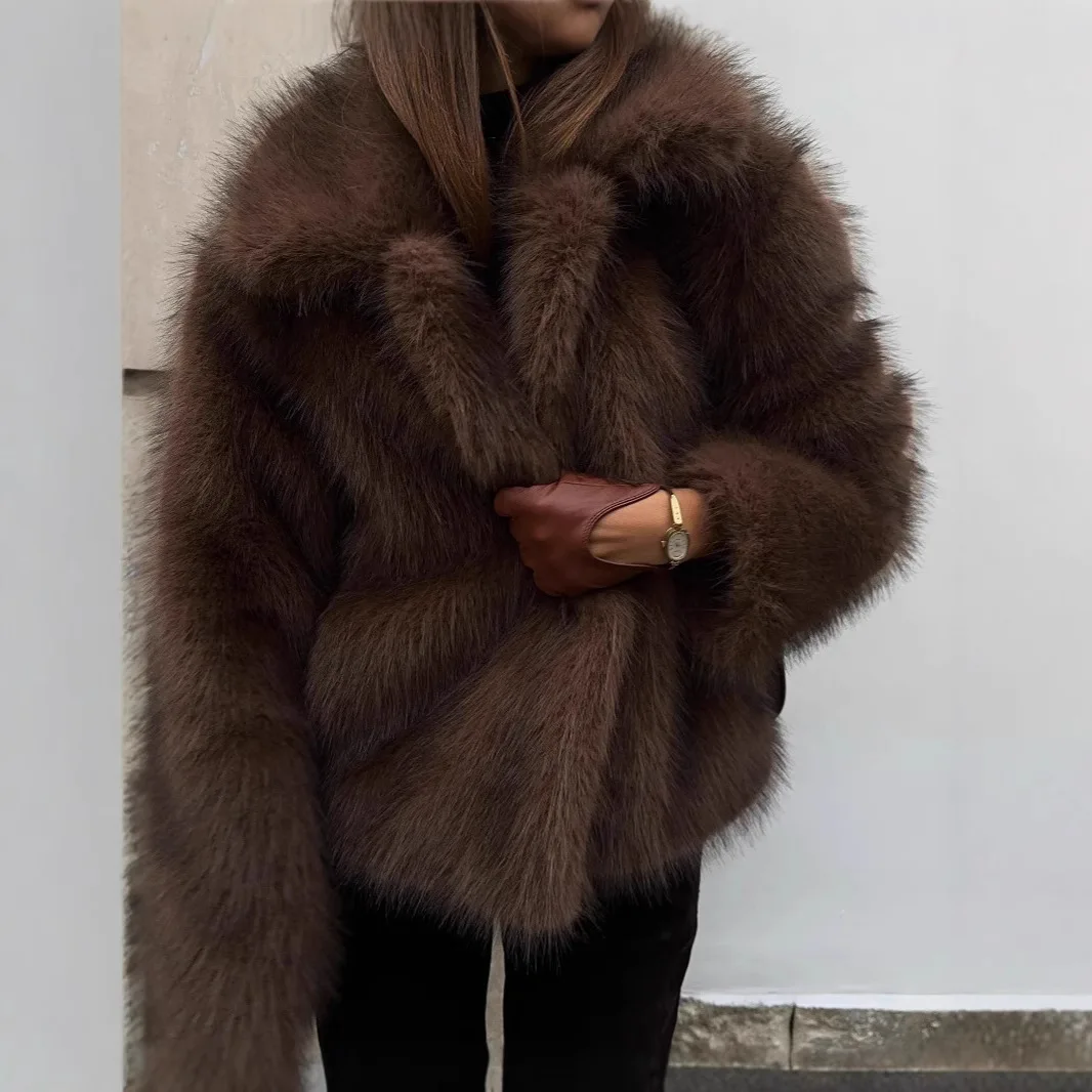 Fluffy Eco Fox Fur Coat Women Brand Fashion Girls Short Gradient Faux Fur Jacket Winter Female Outerwear Overcoat