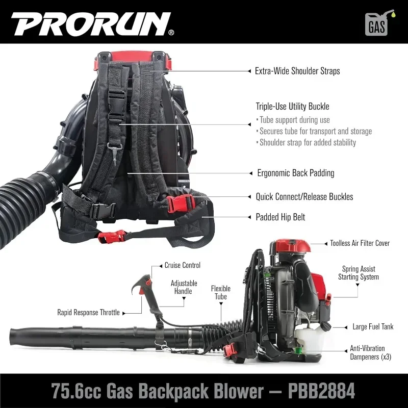 75.6cc 1020 CFM 240 MPH Gas-Powered 2-Cycle Backpack Leaf Blower