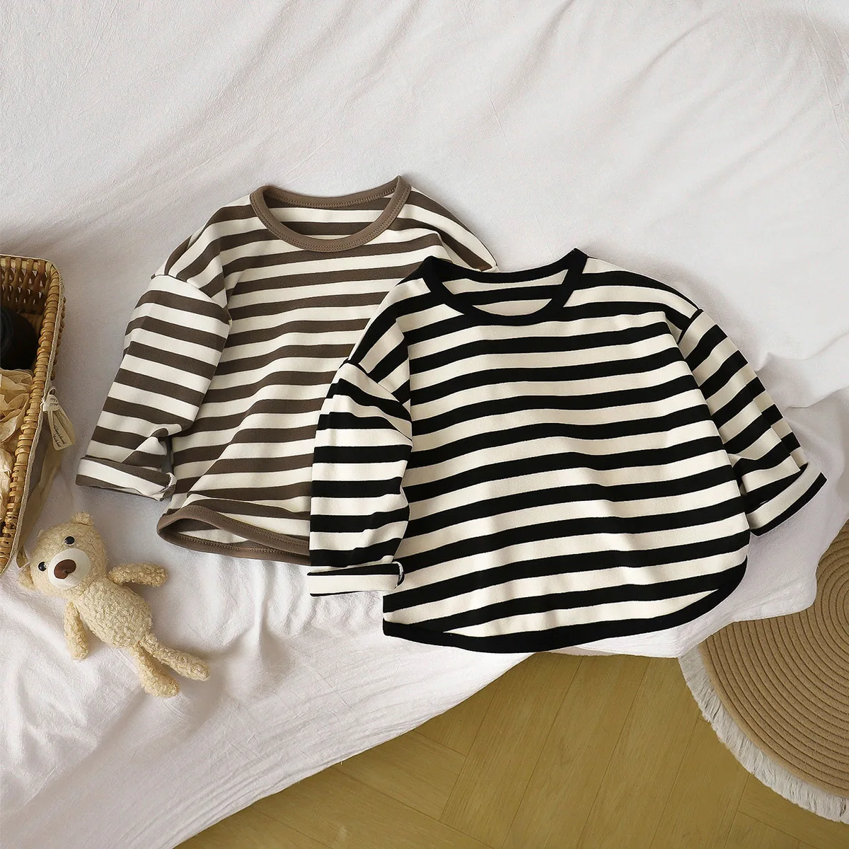 New Kids Retro Striped Long-Sleeve T-Shirt Spring Autumn Soft Base Shirt Girls Boys Breathable Casual Baby Children Layering Top