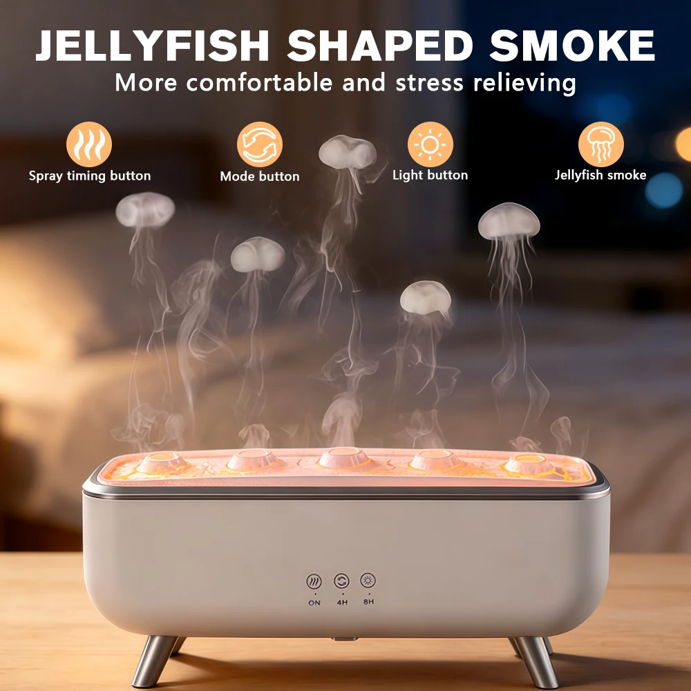 300ml Dynamic Jellyfish Smoke Ring Humidifier - 5 Nozzles, Music Pickup, Remote Control & Colorful Lights