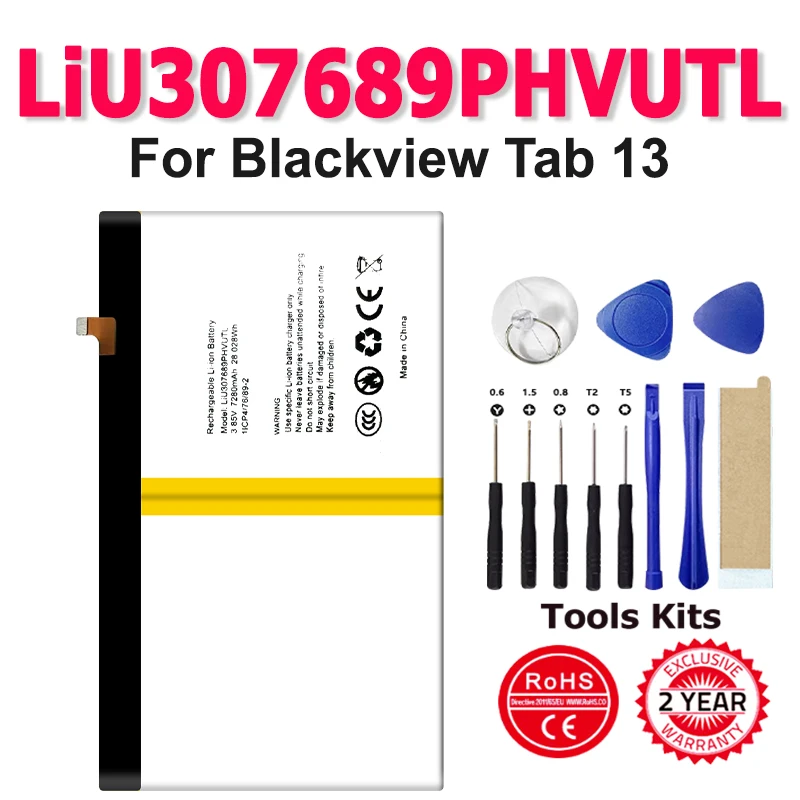New LiU307689PHVUTL Battery 7280mAh For Blackview Tab 13 Mobile Phone Bateria High Capacity Phone Battery+Free Tool