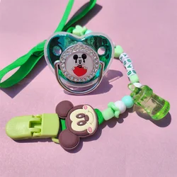 Clip y Piruleta de Mickey y Minnie Mouse para recién nacidos, chupete verde hecho a mano con nombre único, regalo para Baby Shower