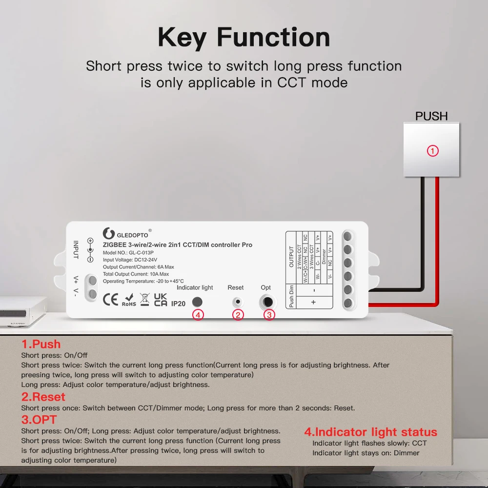 GLEDOPTO 2 Wires CCT/DIM ZigBee 3.0 Smart LED Strip Controller Work with SmartThings Alexa Smartlife App Voice RF Remote Control