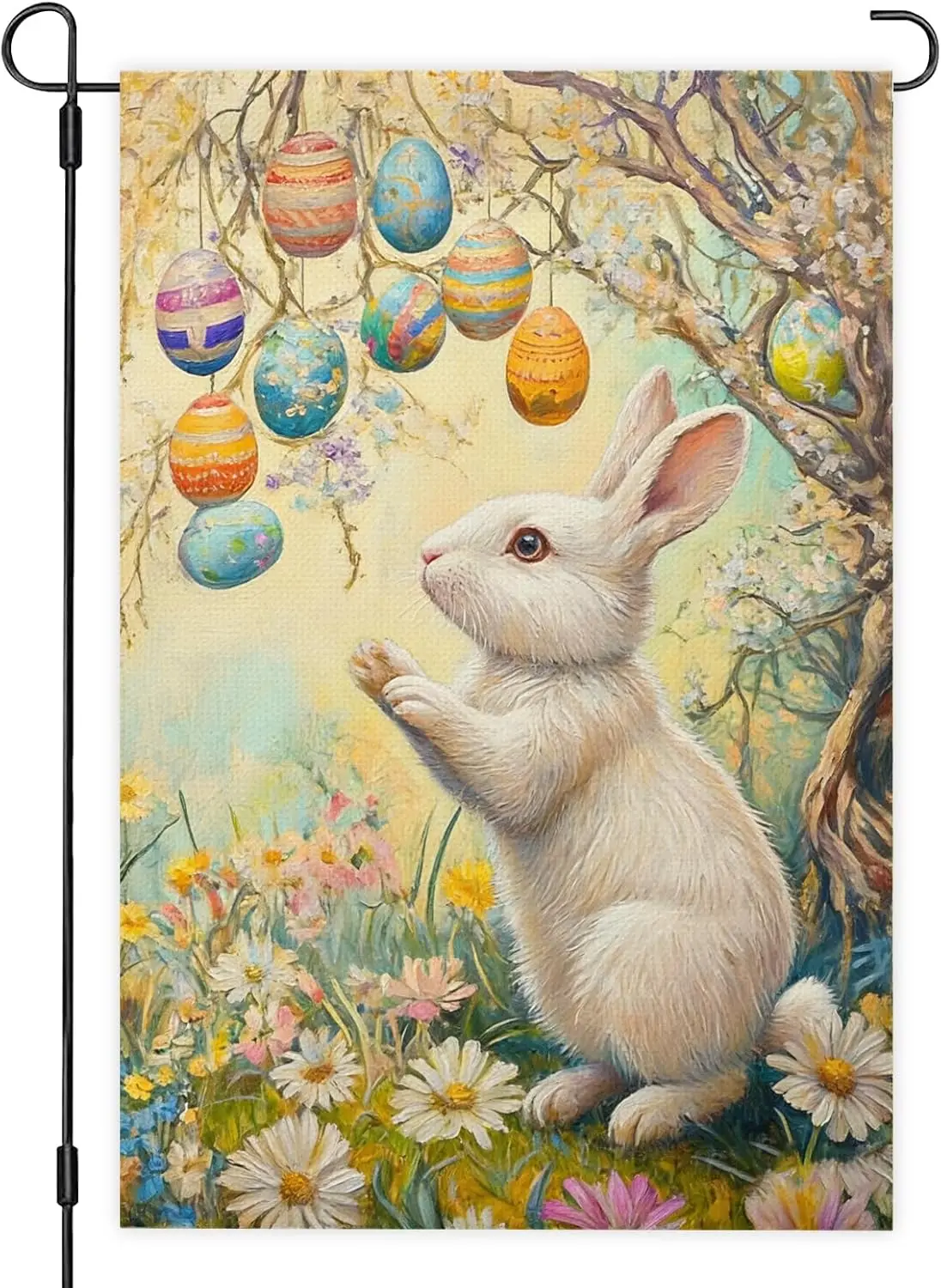 AMZFLAG Easter Bunny Garden Flag 12X18 Inch Double Sided Burlap Rabbit Cute Easter Garden Flags for Outside Vivid Color Eggs ZZM
