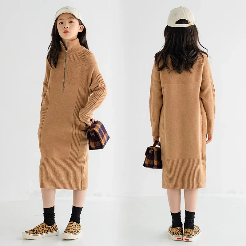 

Kids Sweater Dresses for Girls Autumn Winter Fashion Straight Girls Kintting Dress New 2024 Casual Turtleneck Children Clothing