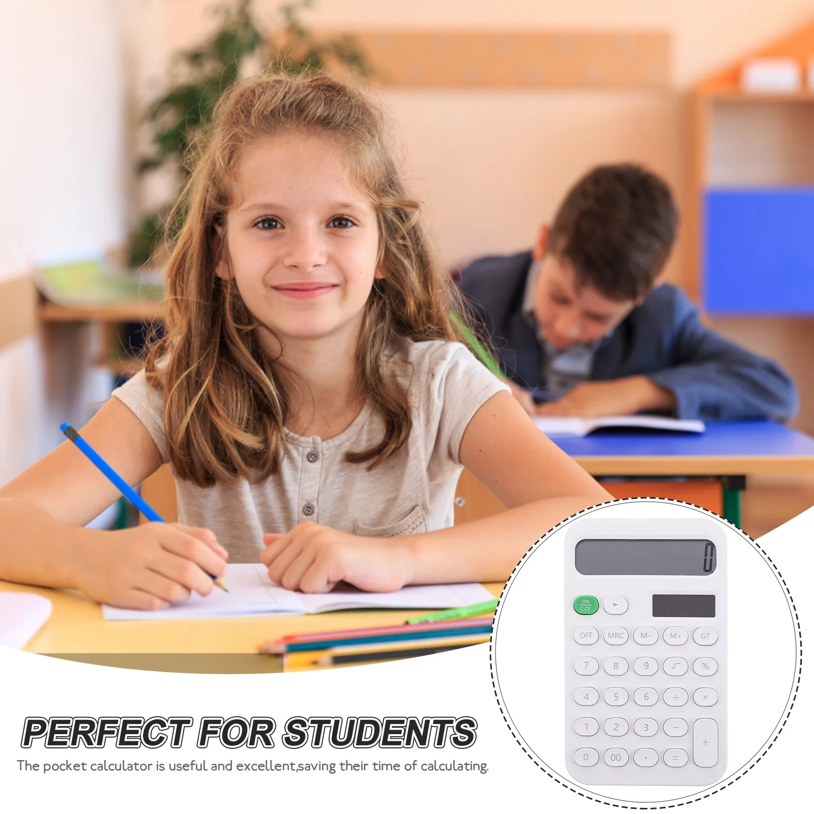 

Portable Student Crescent Pocket Calculator White Small Desktop Calculator Size LCD Display Digital Desktop Office Home Use