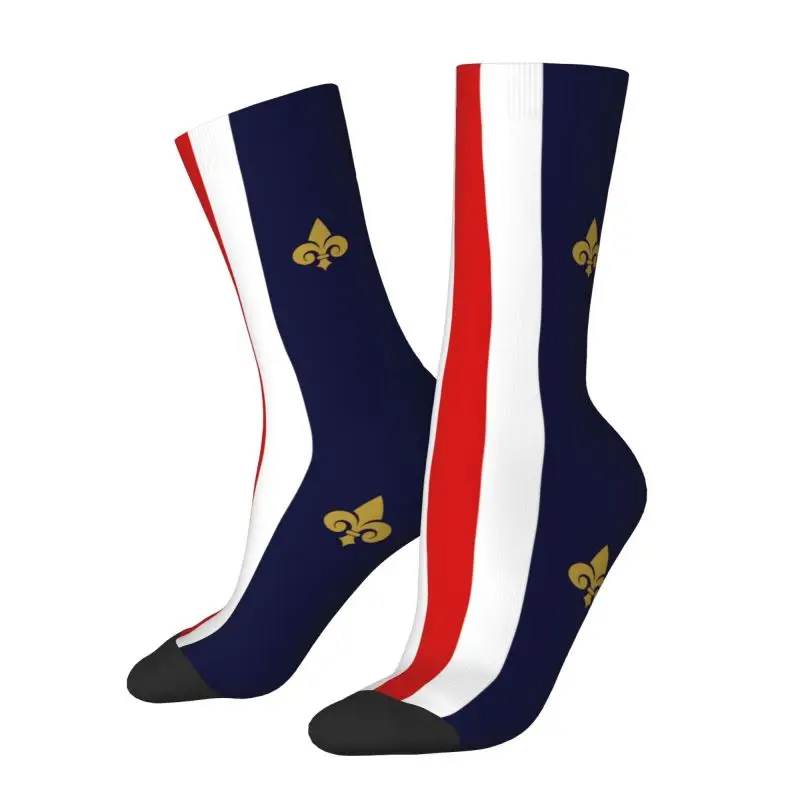 Novelty Mens Fleur De Lis France French Flag Dress Socks Unisex Warm Comfortable 3D Printing Fleur-De-Lys Lily Flower Crew Socks