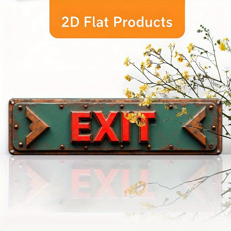 Vintage EXIT Metal Tin Sign, 2D Flat Printing Retro Rustic Green Distressed Wall Decor Plaque, Industrial Arrow Direction Art Po