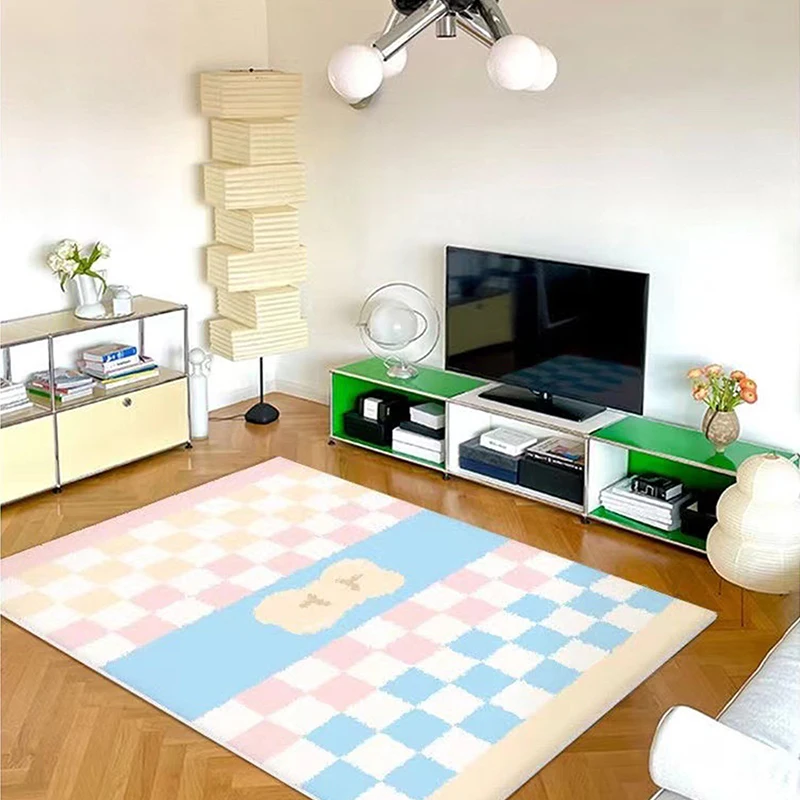 Fashionable, Minimalist, Niche Design, Checkered Floor Mat, Living Room Mat, Household Plush Carpet, Door Mat