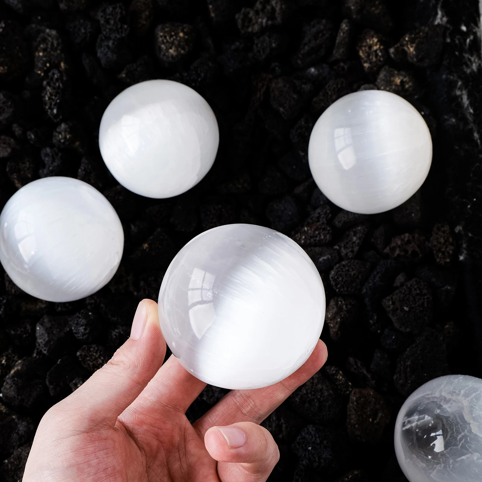 1PC Natural Stone White Selenite Ball Crystal Sphere Healing Gemstone FengShui Home Decor With Base
