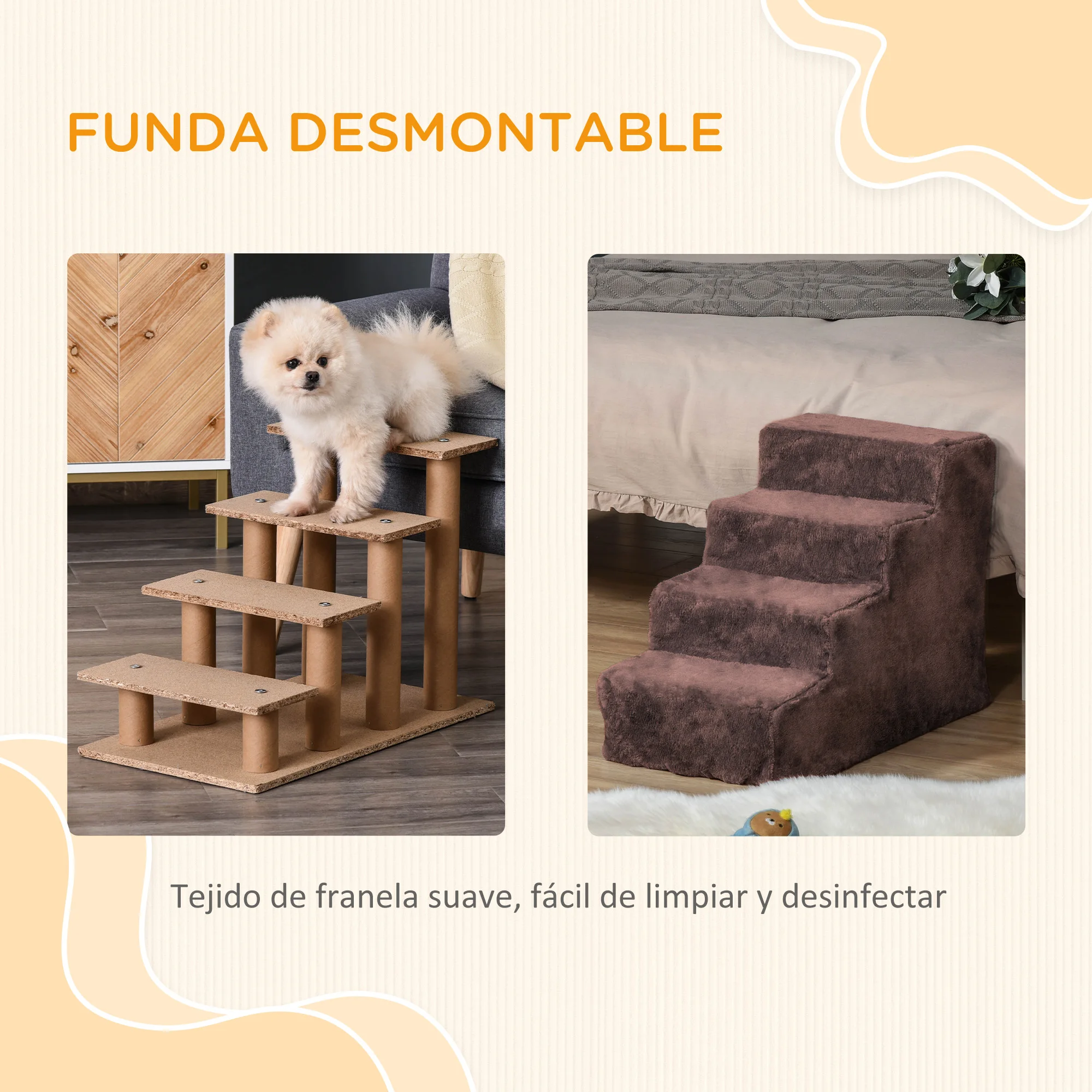 Fotografia 7: Escada para cães Pawhut de 4 degraus com tampa removível 60X35X44 cm