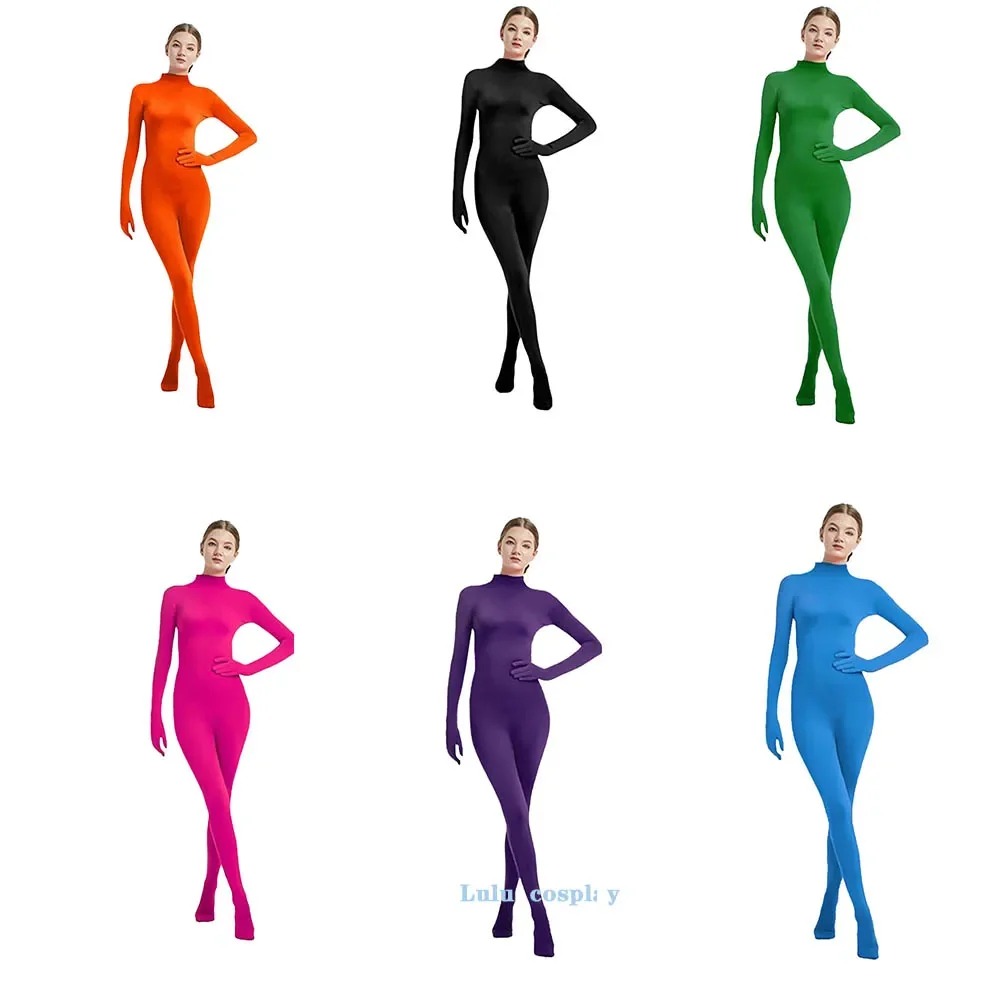 

Halloween Women Ninja Invisible Man Costume Green Stretch Adult Turtleneck Long Sleeve Full Body Zentai Stage Performance Wear