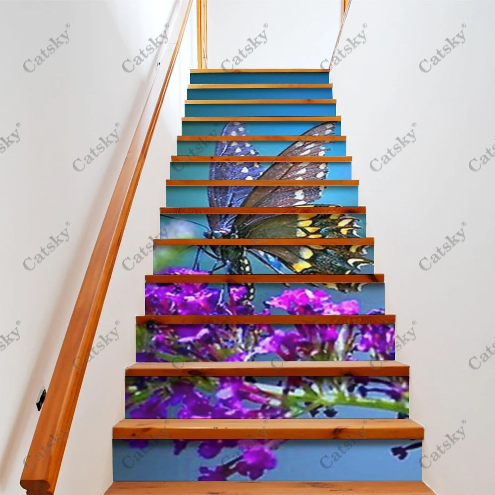 Purple Flower Butterfly Stair Stickers Self Adhesive Staircase Sticker for Stairway Covering PVC Home Renovation Staircase Tread