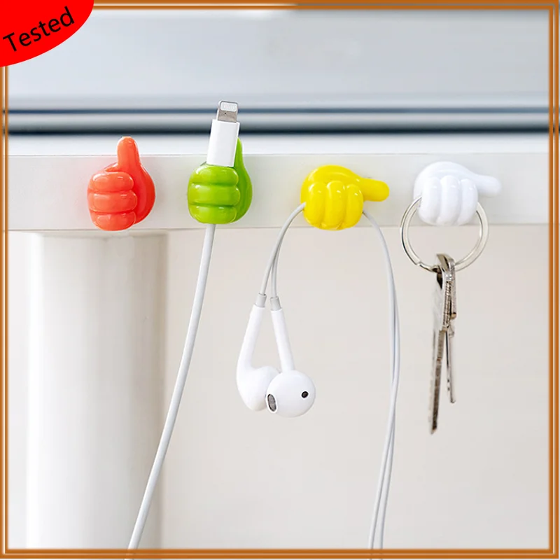 1 PCS Thumb Hook Multi-functional Creative Punch Free Key Data Cable Holder No Trace Pasting Decorative Small Hook Bobbin Winder